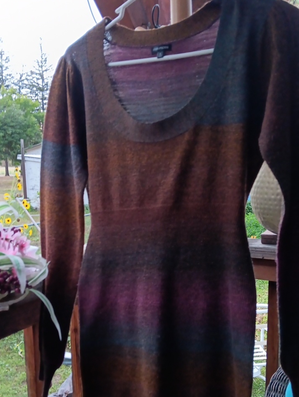 Maurices Striped Crewneck Sweater Dress in Brown and Purple Tones